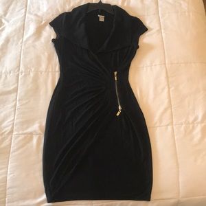 Cache Black Faux Wrap Dress with Zipper Detail
